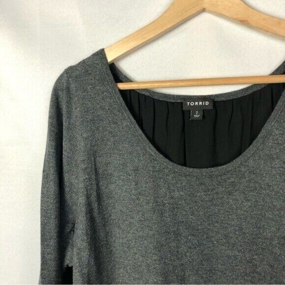 Torrid Charcoal Gray & Black Chiffon Inset Zip Back Sweater 2 - Picture 5 of 6